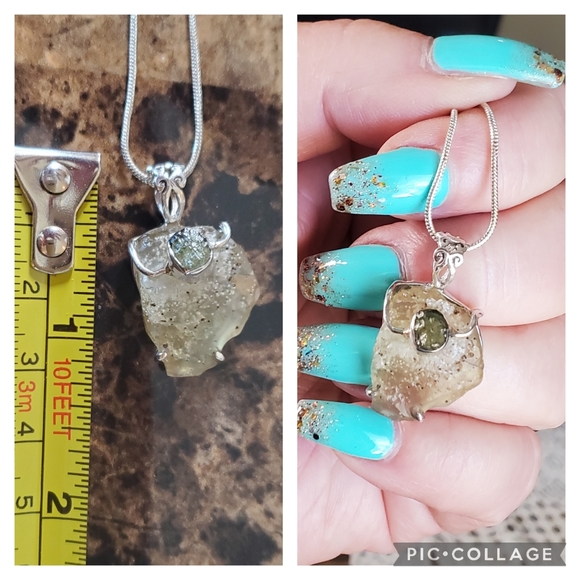 Genuine Libyan Desert Glass & Czech Moldavite Pendant (both tektites) - Picture 5 of 6
